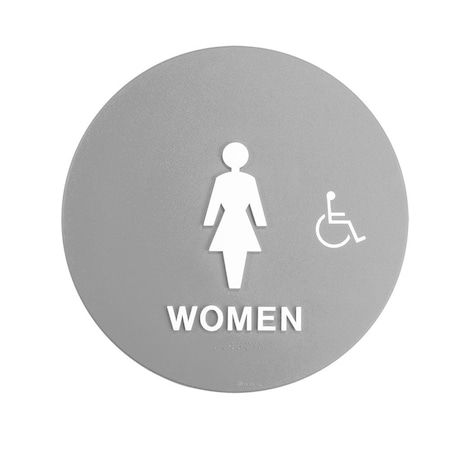 Bcf 12 x 12, Women Door Sign, Circular Print, Picture, Text & Handicapped Symbol, Gray SBH12W-GRAY-1
